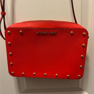 Michael Kors Sandrine crossbody purse red with gold studs